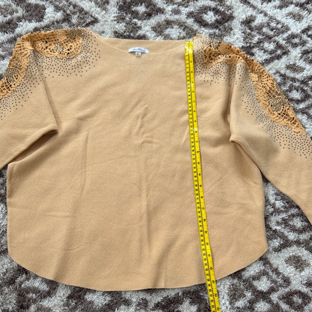 Chic Tan Sweater with Lace and studded Details
